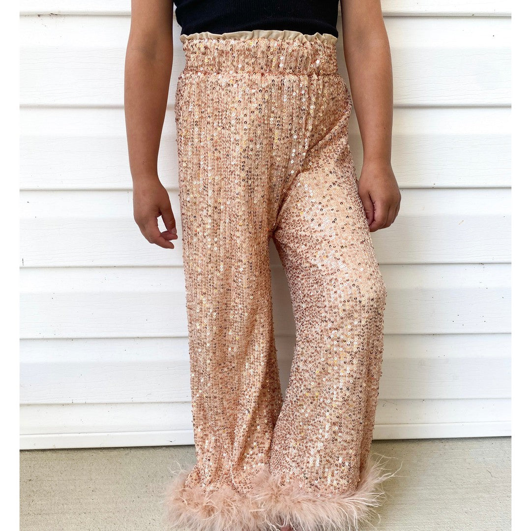 Champagne Sequins Feather Pants (pre-order)