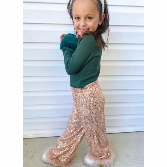 Sequin Wide Leg Feather Pants