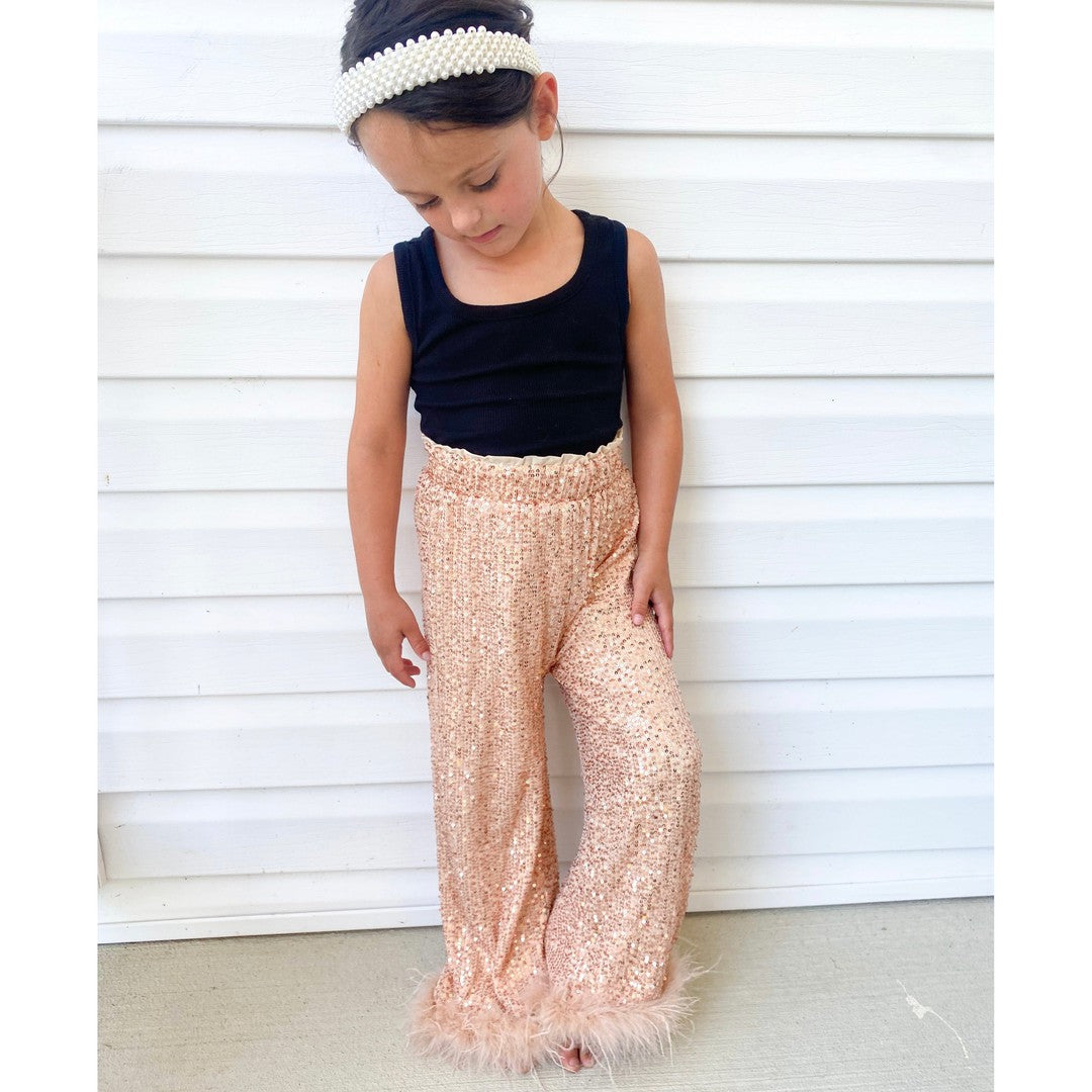 Champagne Sequins Feather Pants (pre-order)