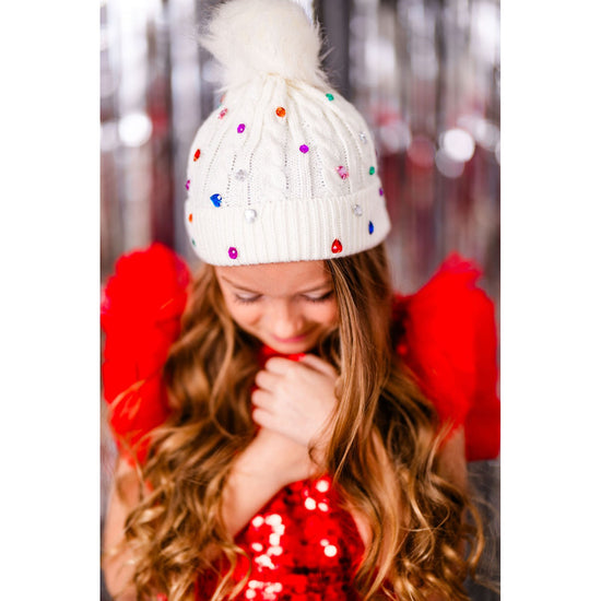 Bedazzled Off White Winter Hat